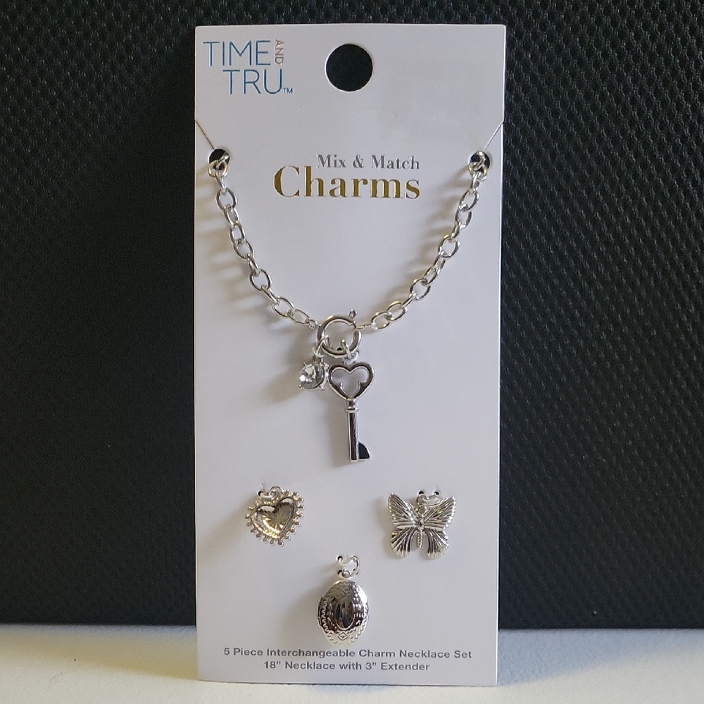 Time and Tru Silver Charm Necklace Set